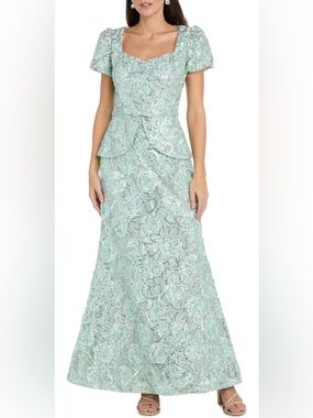 R & M Richard’s Sweetheart Neck Embellished Sequin Soutache Lace Gown Sz 8